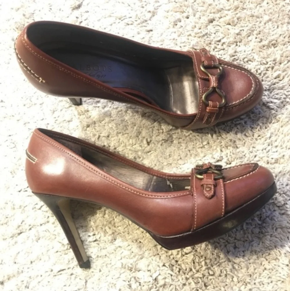 TALBOTS BROWN SMOOTH LEATHER HEELS SIZE 7.5